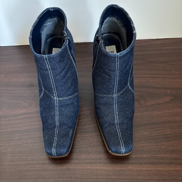Paprika Women's Denim Ankle Boots Square toe and Wood-grained heels Size 7.5 - Picture 2 of 7